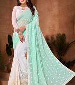Half N Half Georgette Saree In Sky Blue With Matching Blouse Piece