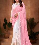 Half N Half Georgette Saree In Pink With Matching Blouse Piece