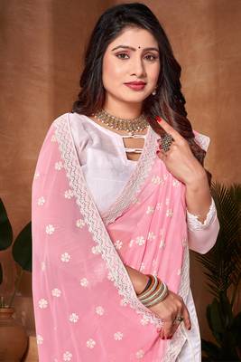 Half N Half Georgette Saree In Pink With Matching Blouse Piece 2