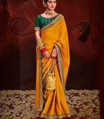 Beautiful Vichitra Blooming With Siroski Work & Sequence Work Border Saree