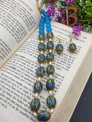 Sky Blue Ovel Glass Beads Necklace Set 2
