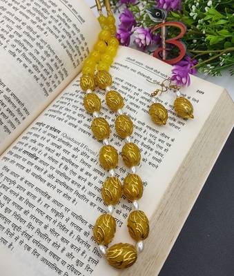 Yellow Ovel Glass Beads Necklace Set 1