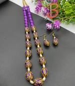 Purple Ovel Glass Beads Necklace Set