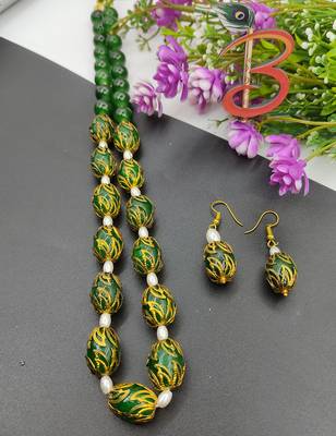 Green Ovel Glass Beads Necklace Set 3