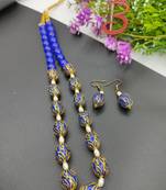 Blue Ovel Glass Beads Necklace Set