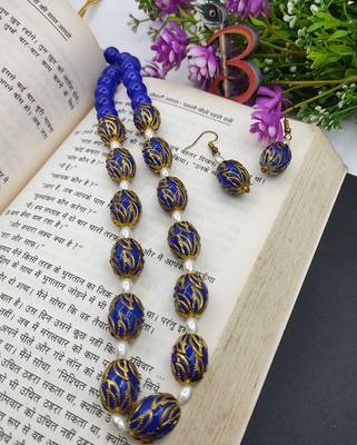 Blue Ovel Glass Beads Necklace Set 2