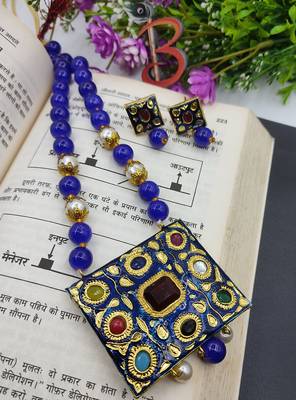 Blue Meenakari Navartan Necklace Set  1