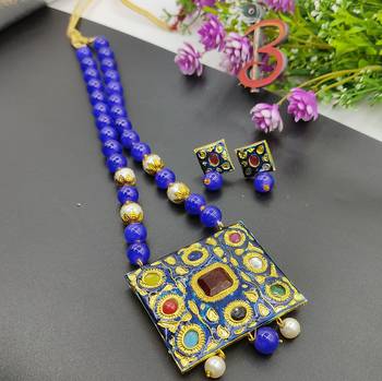 Blue Meenakari Navartan Necklace Set  2