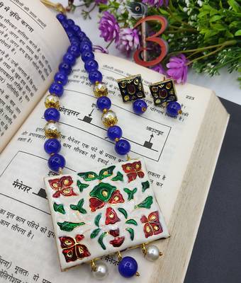 Blue Meenakari Navartan Necklace Set  3