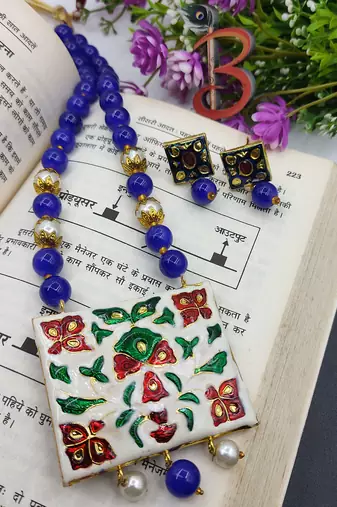 Blue Meenakari Navartan Necklace Set 