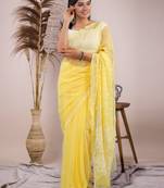 Yellow Georgette Saree with Lucknowi Work
