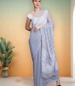 Grey georgette lucknowi saree
