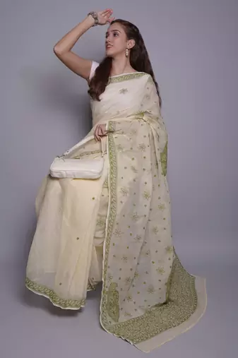 Lemon kota lucknowi saree