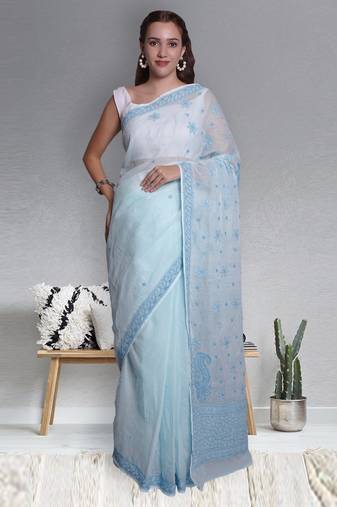 Blue kota lucknowi saree
