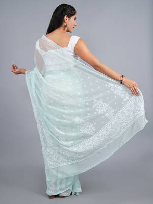 Light green georgette lucknowi saree 2