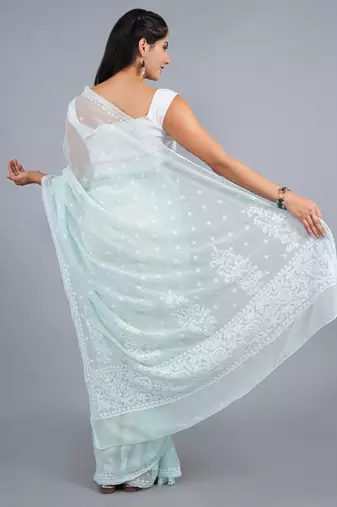 Light green georgette lucknowi saree