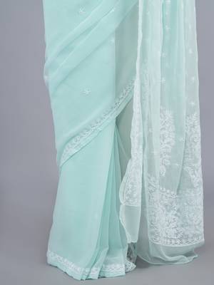 Light green georgette lucknowi saree 3