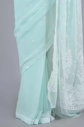 Light green georgette lucknowi saree