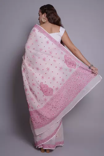 Pink kota lucknowi saree