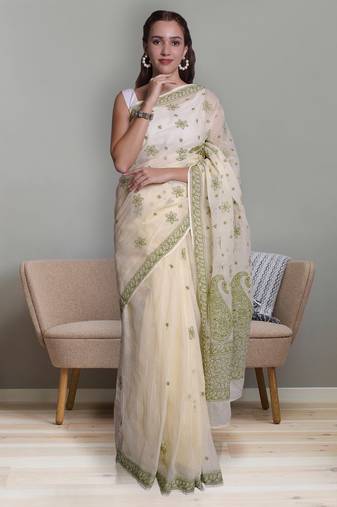 Lemon kota lucknowi saree