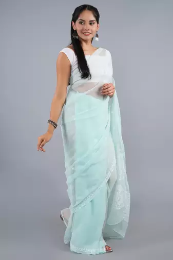 Light green georgette lucknowi saree