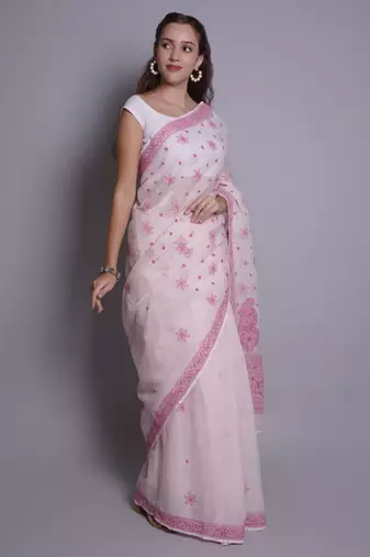 Pink kota lucknowi saree