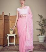 Peach georgette lucknowi saree