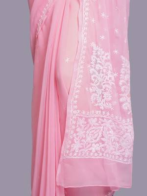 Peach georgette lucknowi saree 3
