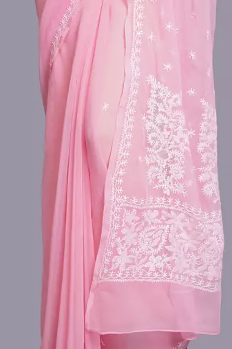 Peach georgette lucknowi saree