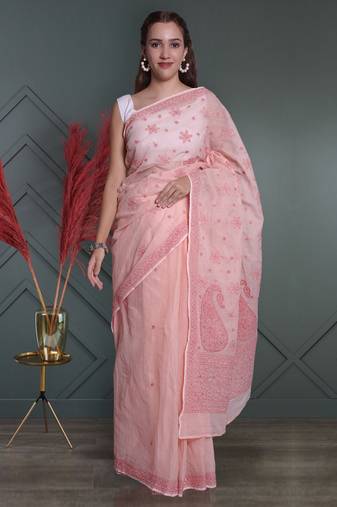 Peach kota lucknowi saree