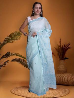 Blue kota lucknowi saree 1