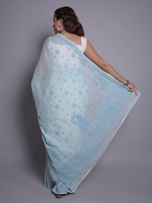 Blue kota lucknowi saree 2