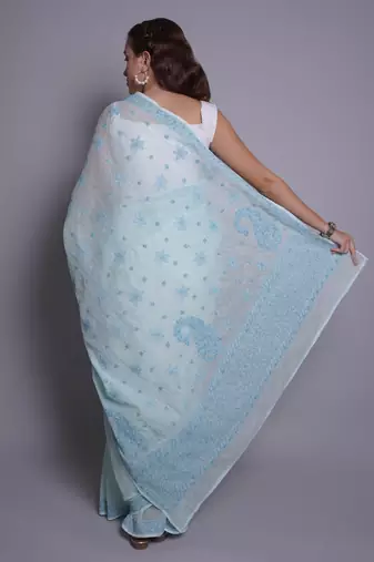 Blue kota lucknowi saree