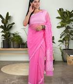 Dark pink georgette lucknowi saree