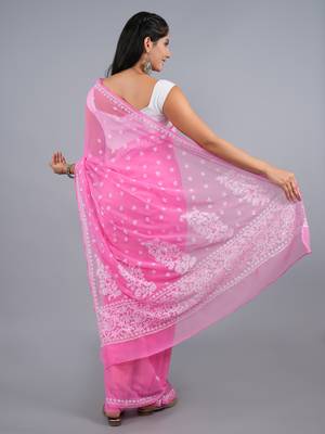 Dark pink georgette lucknowi saree 2
