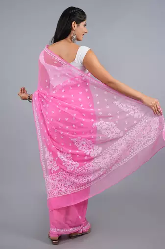 Dark pink georgette lucknowi saree