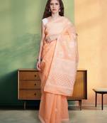 Apricot peach terivoil cotton saree