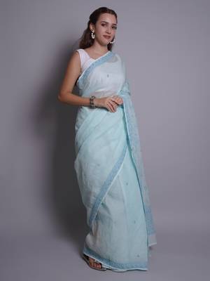 Blue kota lucknowi saree 4