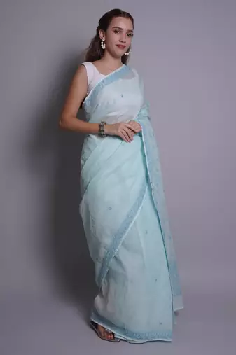 Blue kota lucknowi saree