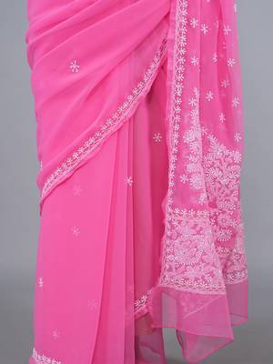 Dark pink georgette lucknowi saree 3