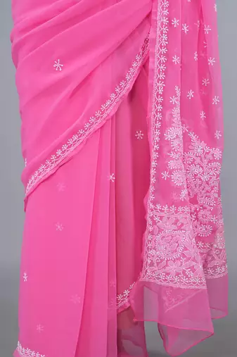 Dark pink georgette lucknowi saree