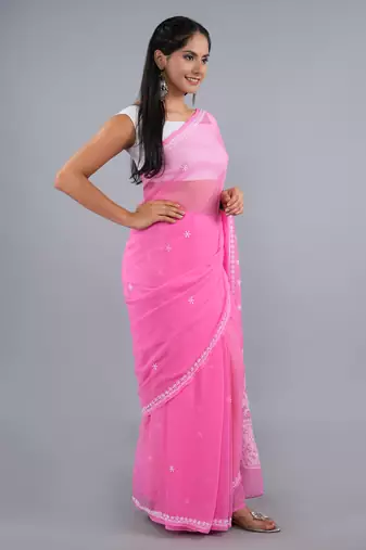 Dark pink georgette lucknowi saree