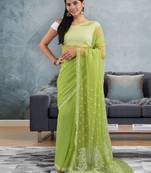 Mehendi green georgette lucknowi saree