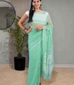 Green georgette lucknowi saree
