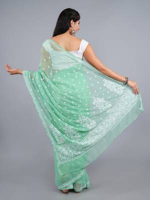 Green georgette lucknowi saree 2