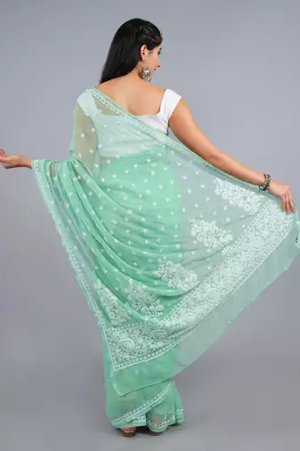 Green georgette lucknowi saree