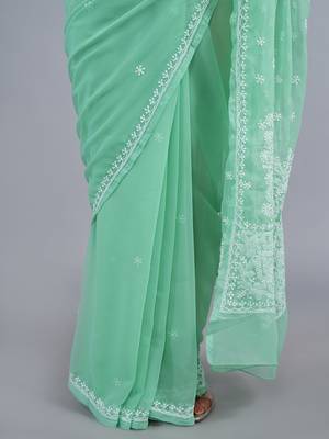 Green georgette lucknowi saree 3