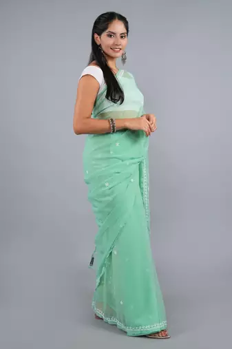 Green georgette lucknowi saree