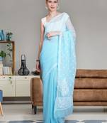 Blue georgette lucknowi saree