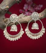 Women's gold-plated kundan-studded chandbali earrings